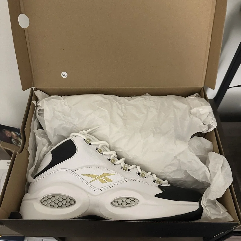 Reebok Question Mid White Black Gold Sz 12 Iverson Saints Colorado MU Tiger
